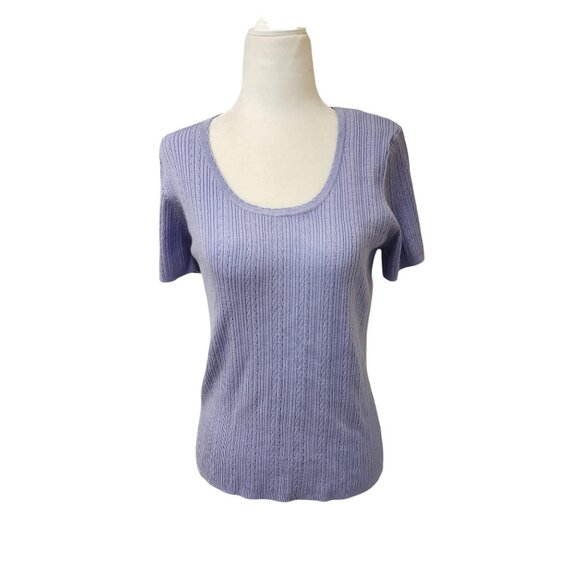 CB Design Purple Knit Short Sleeve Sweater Top Women's Large Cottage Whimsical - Picture 1 of 5